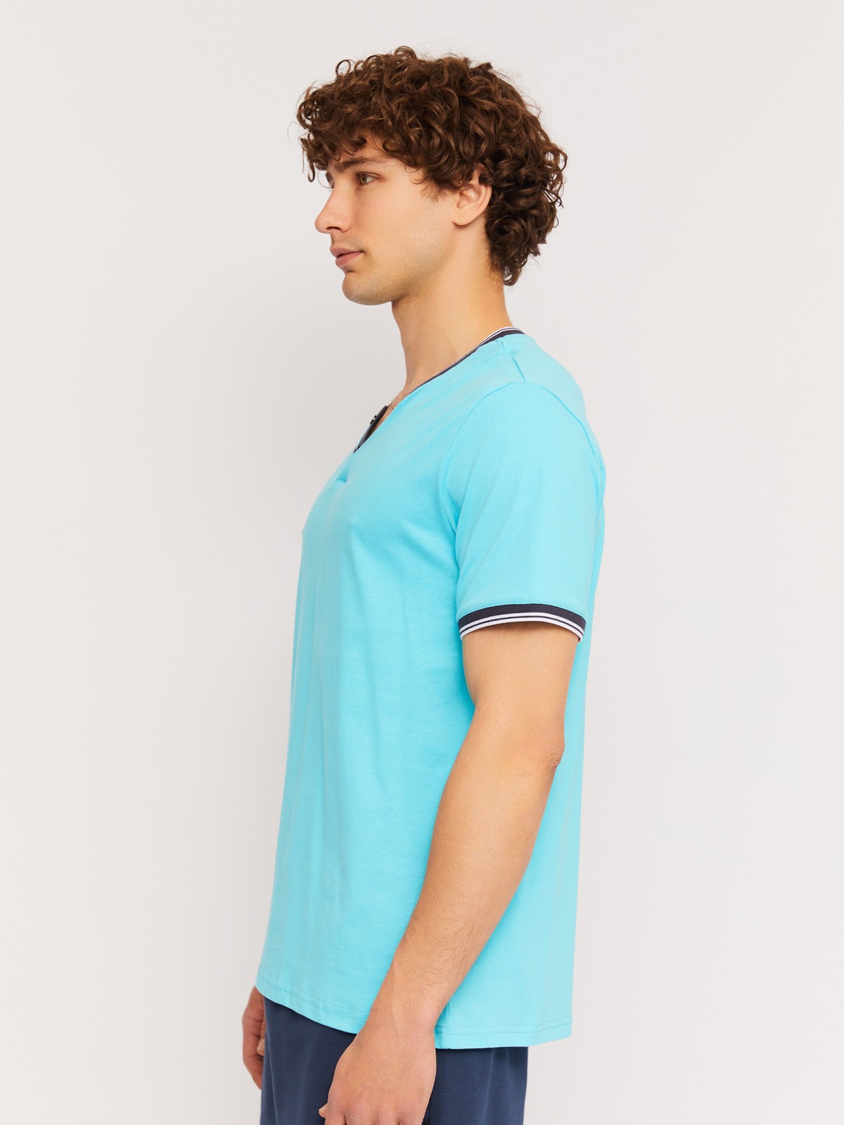 Футболка хенли из хлопка с коротким рукавом