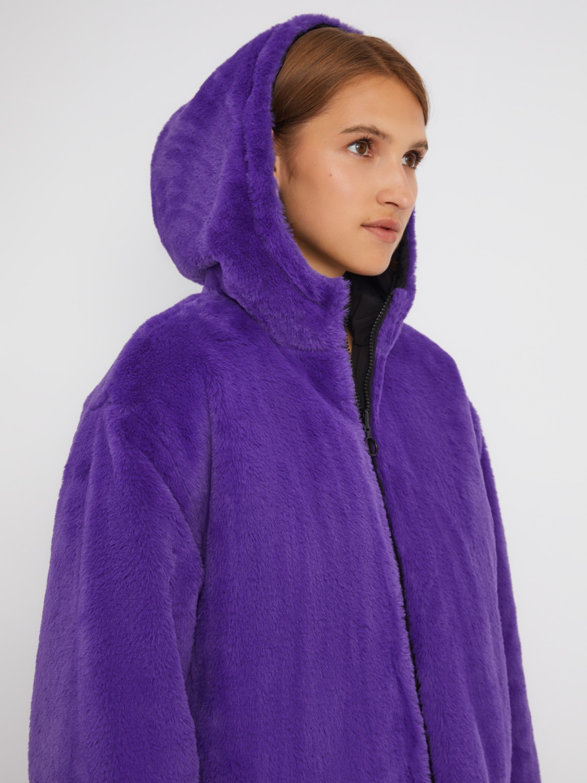 Двусторонняя утеплённая куртка на синтепоне с капюшоном и искусственным мехом zolla 023335112304, цвет черный, размер XS - фото 4