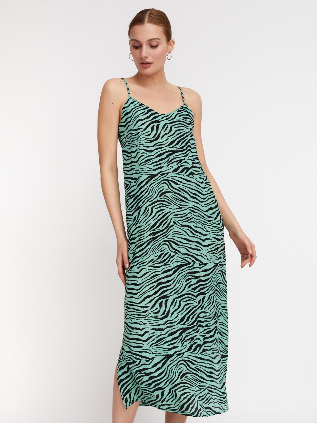 Платье-комбинация с боковыми разрезами zolla 223248259043, цвет светло-зеленый, размер XS - фото 1