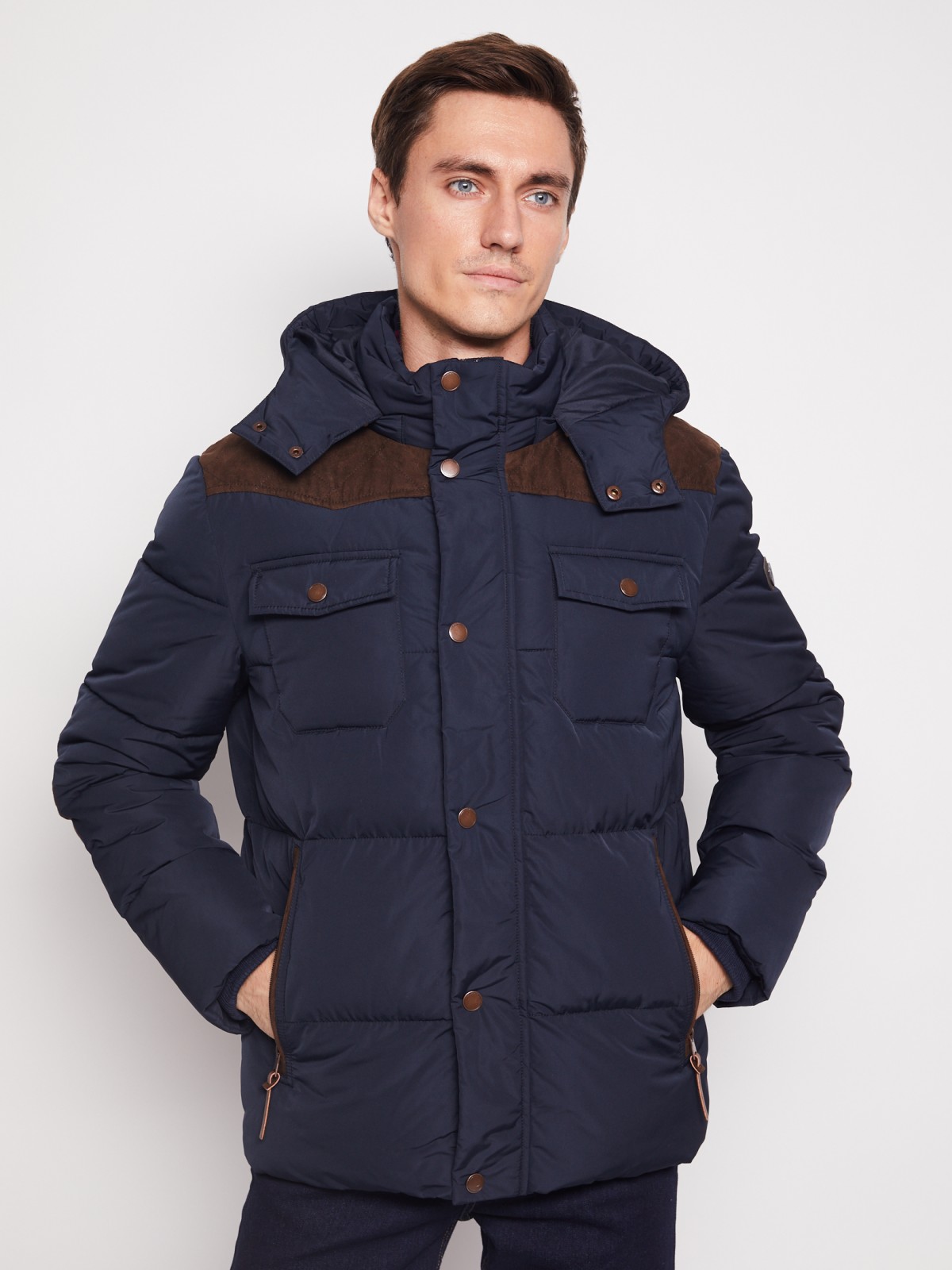 Утеплённая стёганая куртка zolla 010345123094, цвет синий, размер S - фото 2