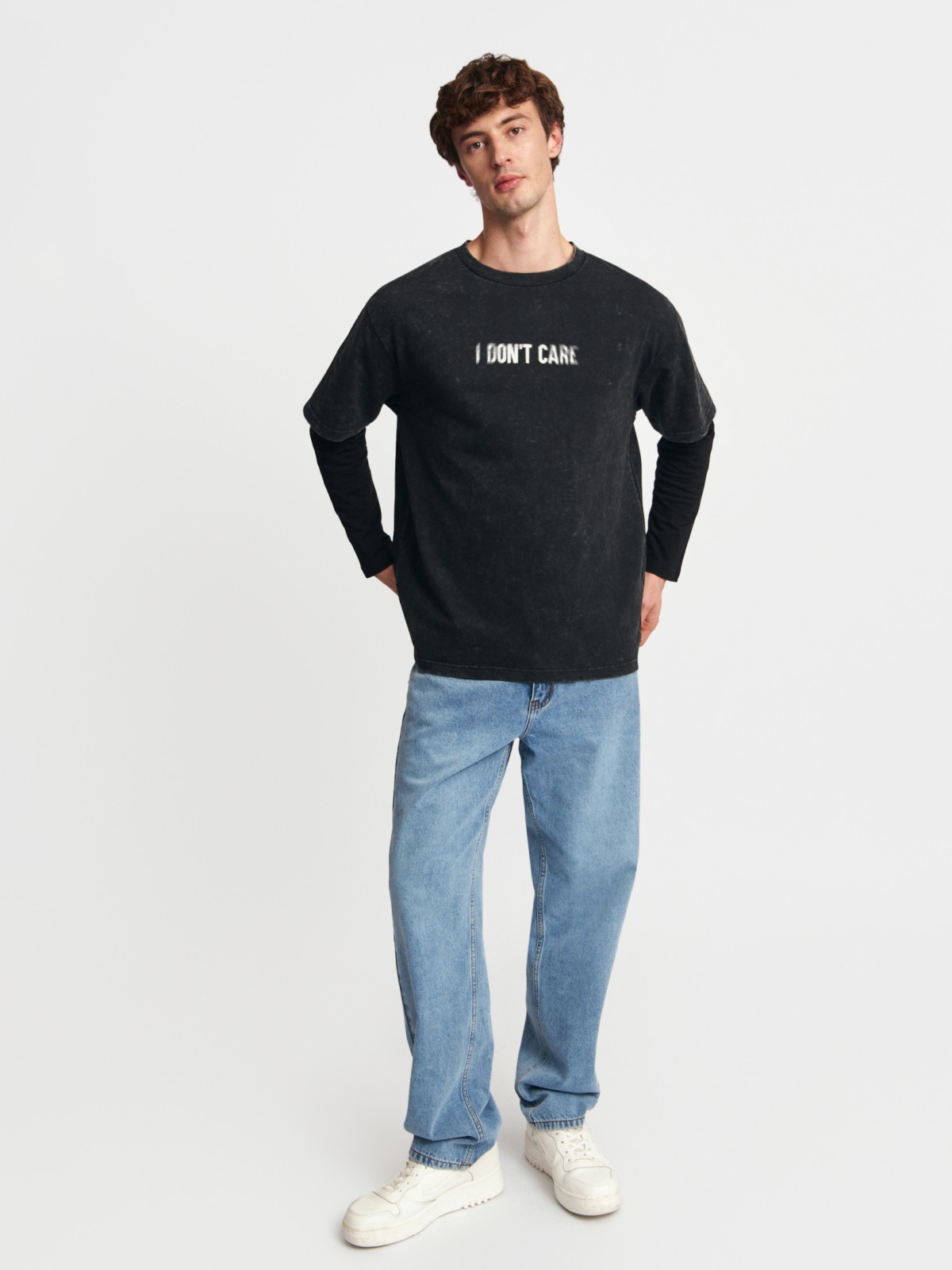 Лонгслив из хлопка с имитацией футболки