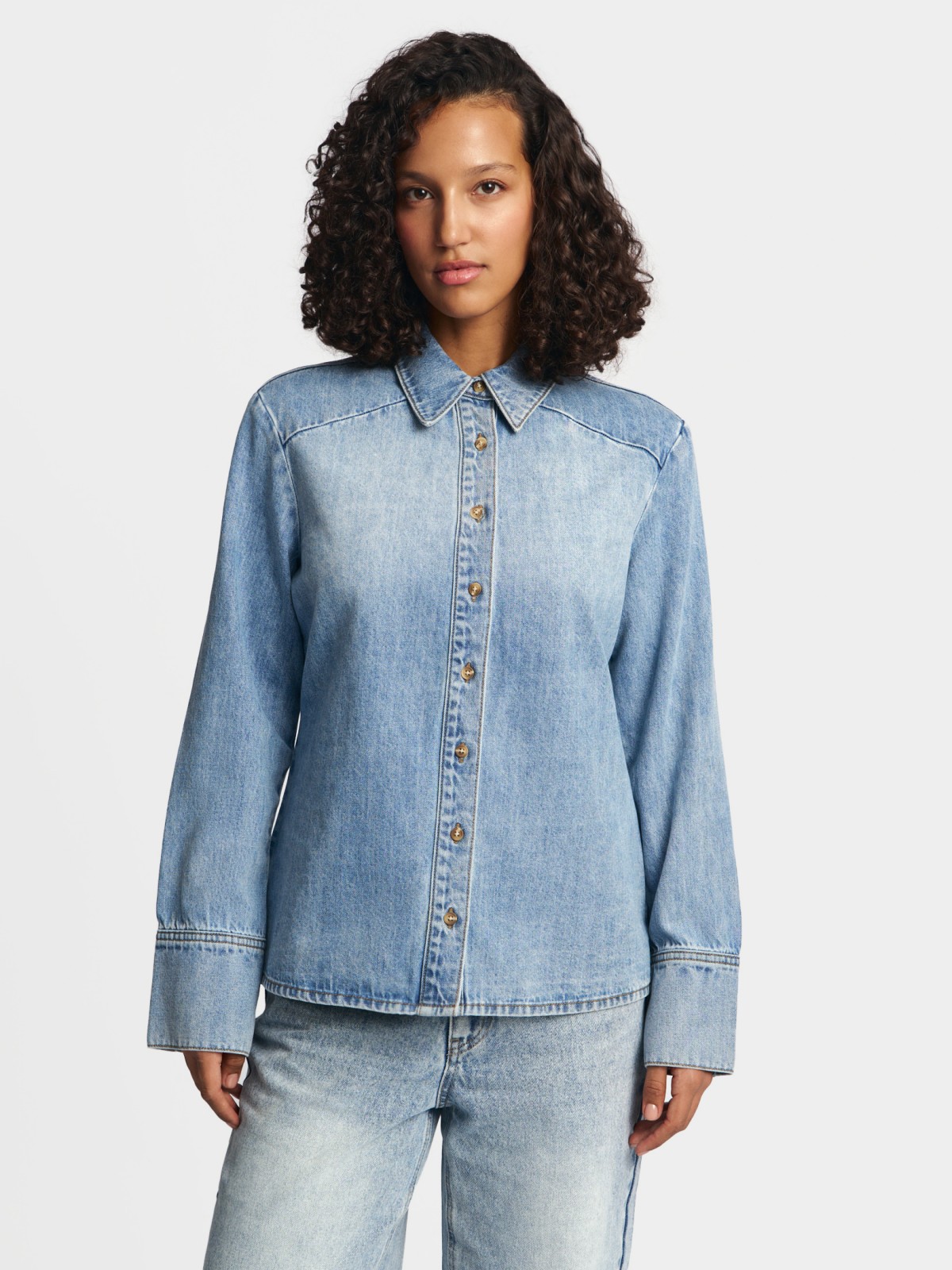 Джинсовая куртка-рубашка из хлопка