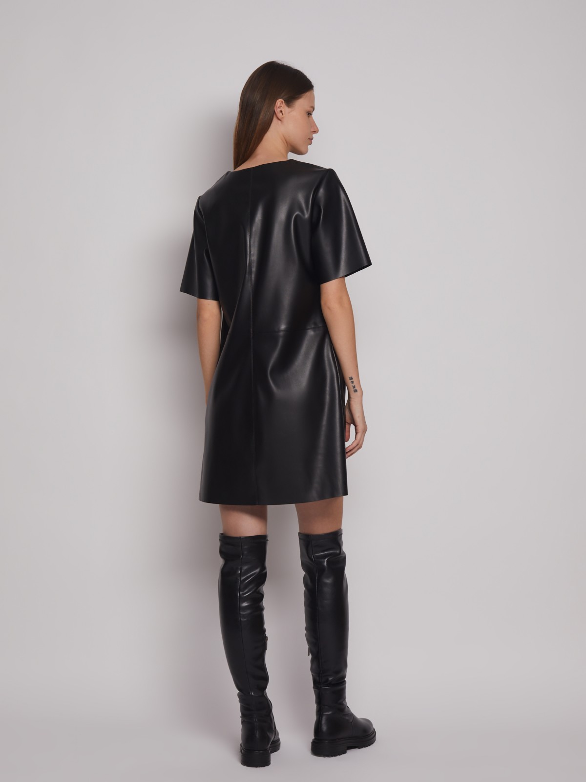 Платье-футболка из экокожи zolla 023128230263, цвет черный, размер S - фото 6