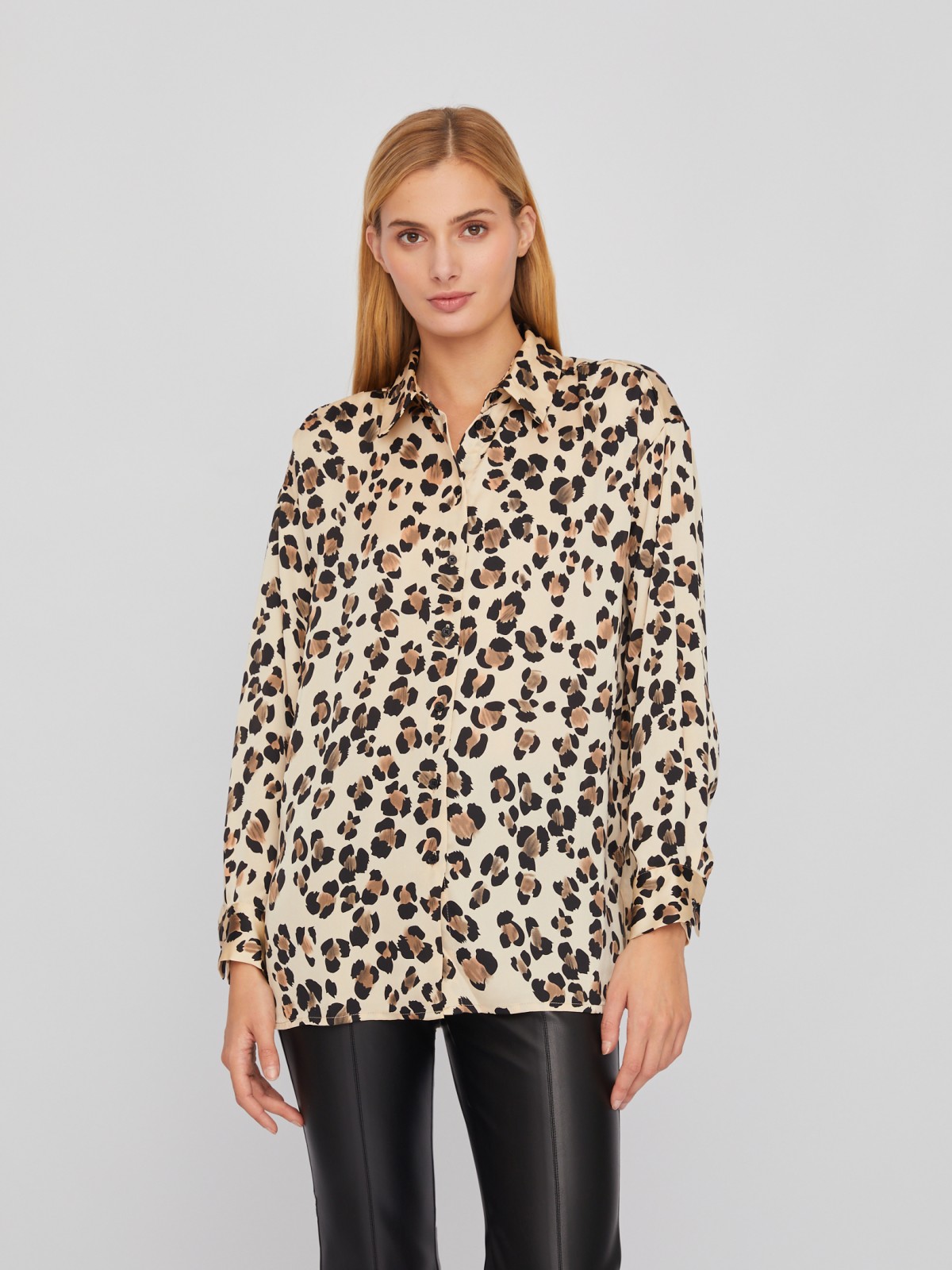 Рубашка оверсайз силуэта из атласной ткани с леопардовым принтом zolla 02411117Y353, цвет бежевый, размер XXS - фото 3