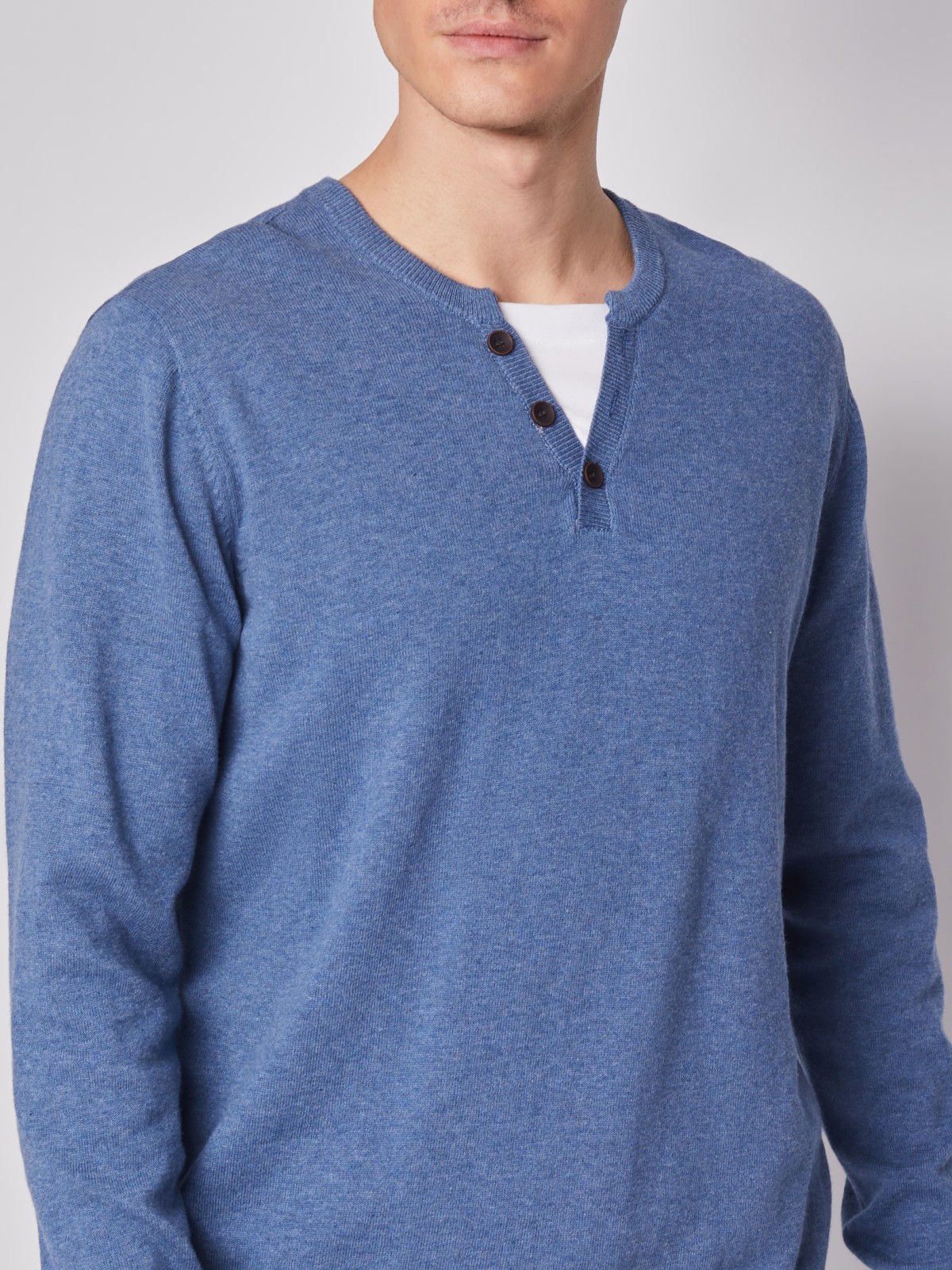 Комбинированный пуловер из хлопка zolla 212116765022, цвет голубой, размер M - фото 4