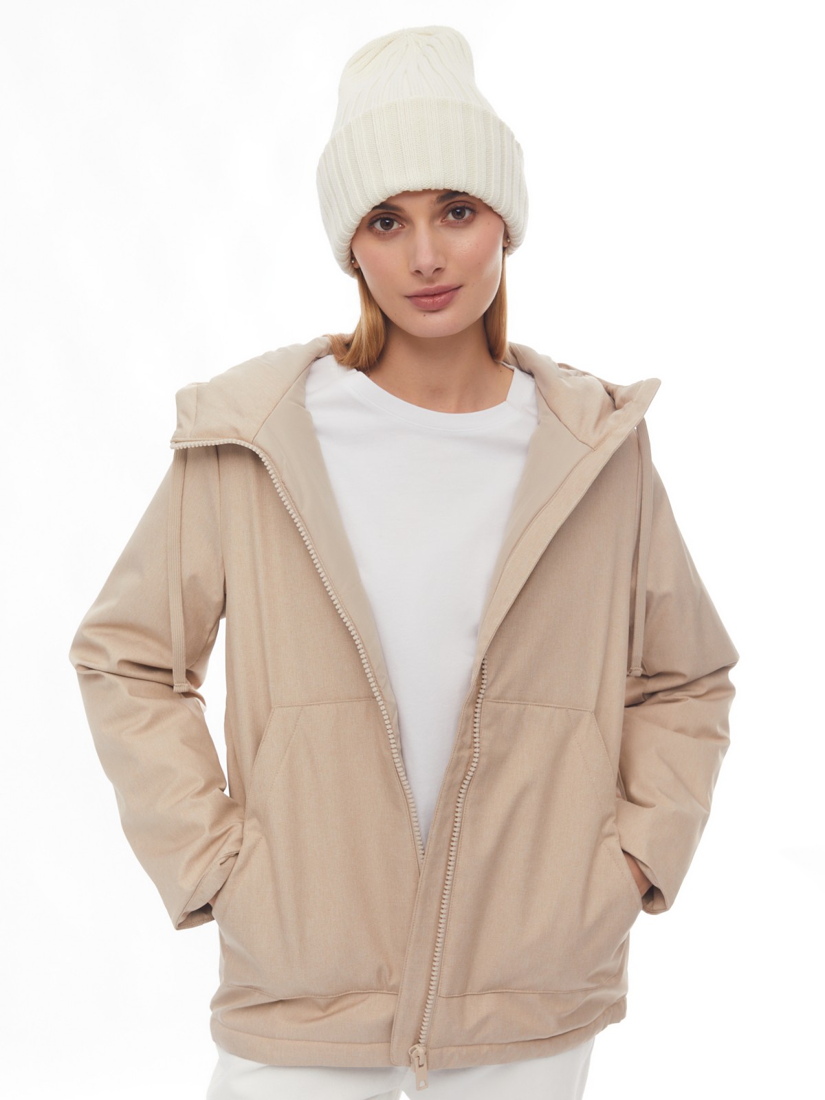 Утеплённая куртка-парка на молнии с капюшоном zolla 024125102124, цвет молоко, размер XS