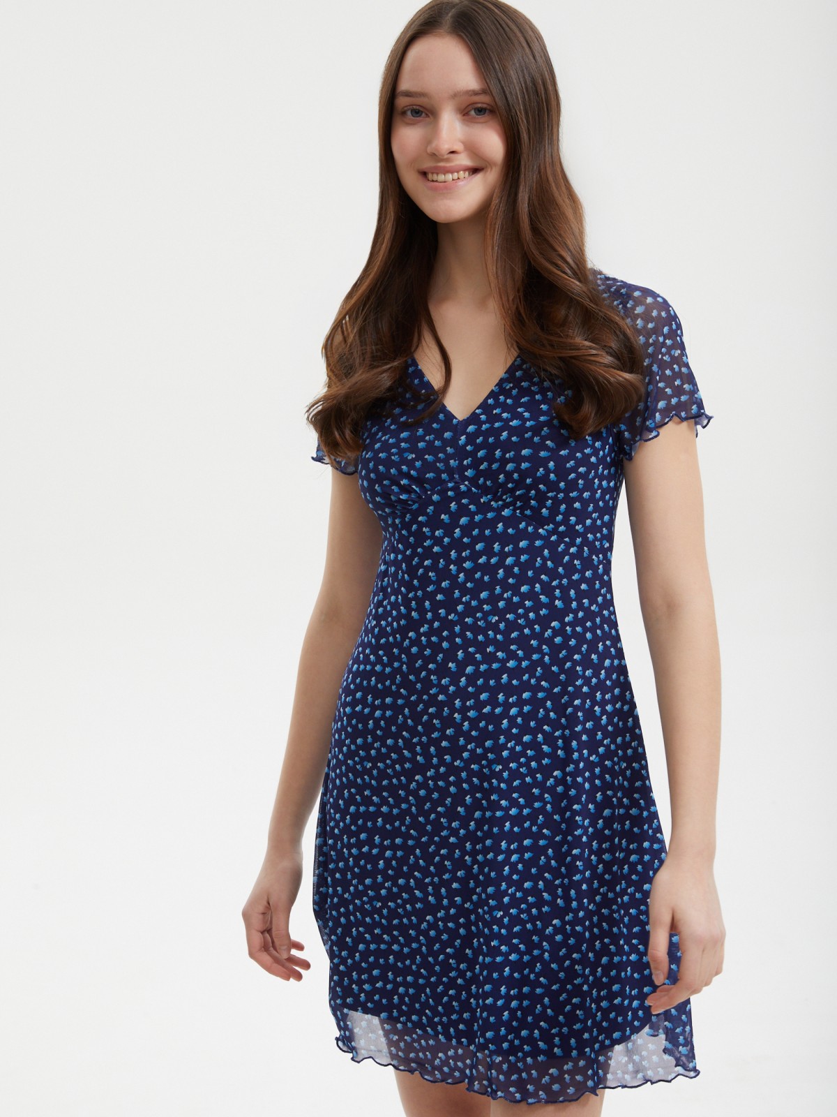 Платье мини из сетки с цветочным принтом