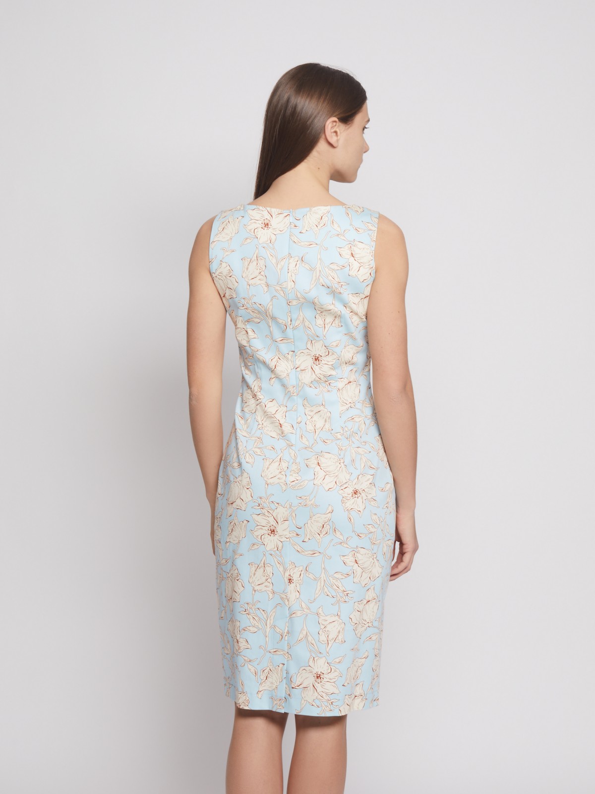 Принтованное платье-футляр без рукавов zolla 022248239322, цвет светло-голубой, размер XS - фото 5