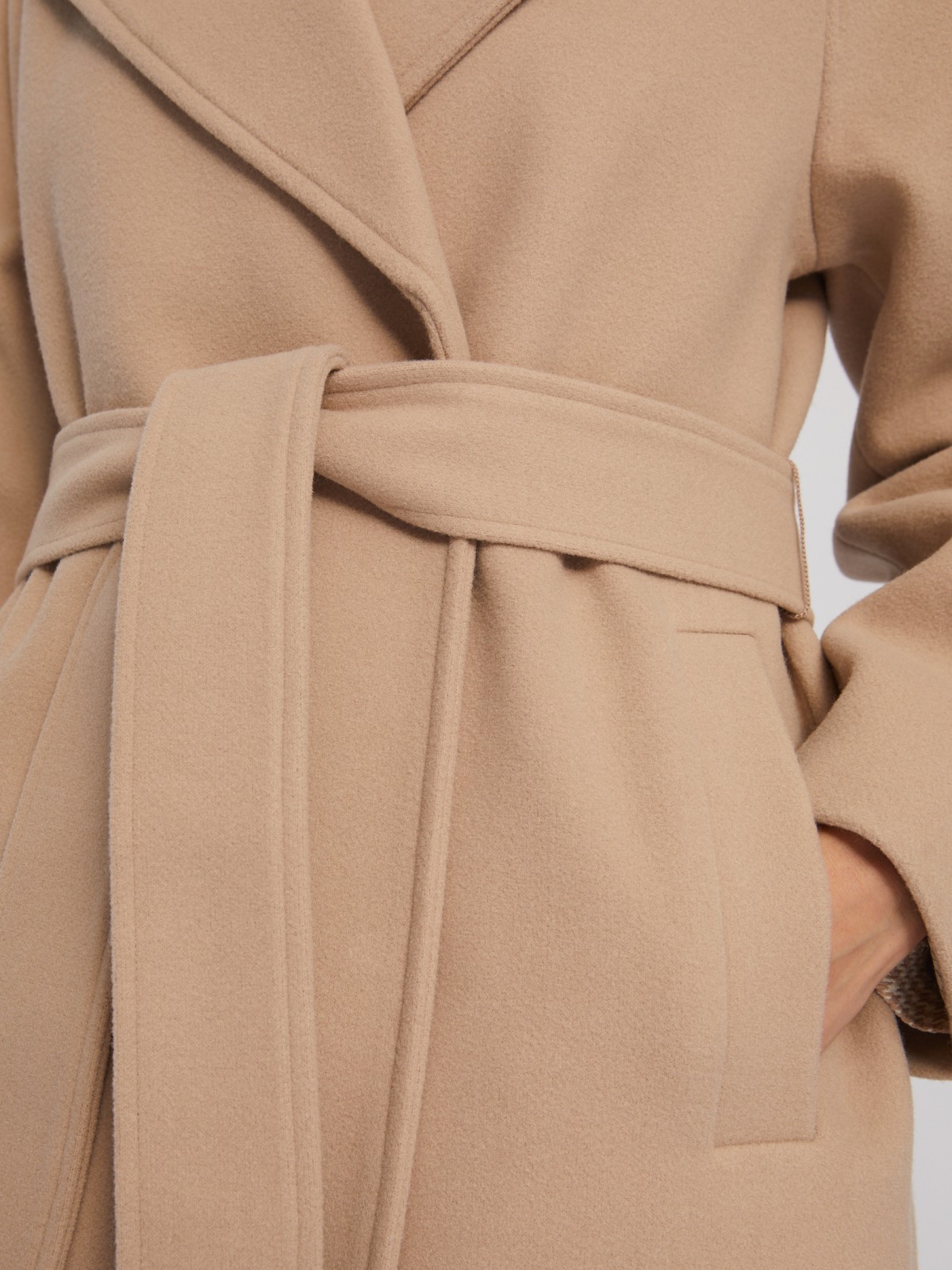 Длинное пальто без утеплителя с рукавами реглан и поясом zolla 024125857014, цвет бежевый, размер XS - фото 5