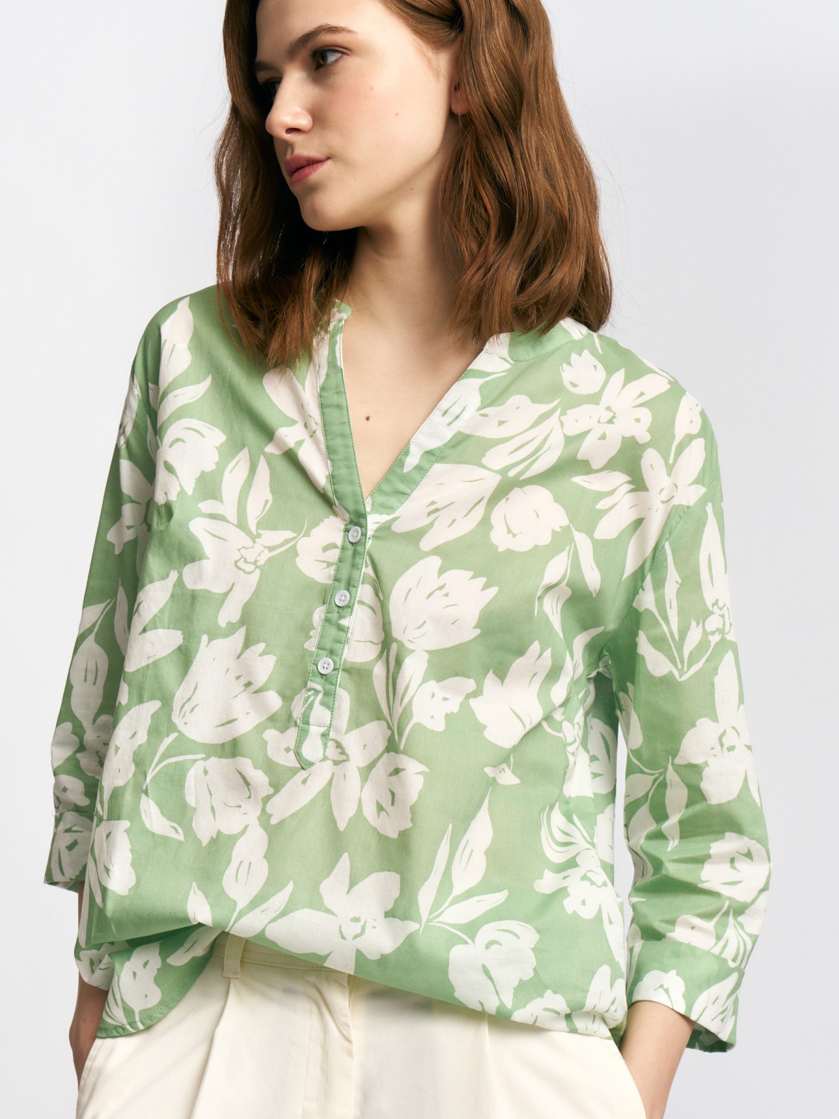 Блузка из хлопка с цветочным принтом