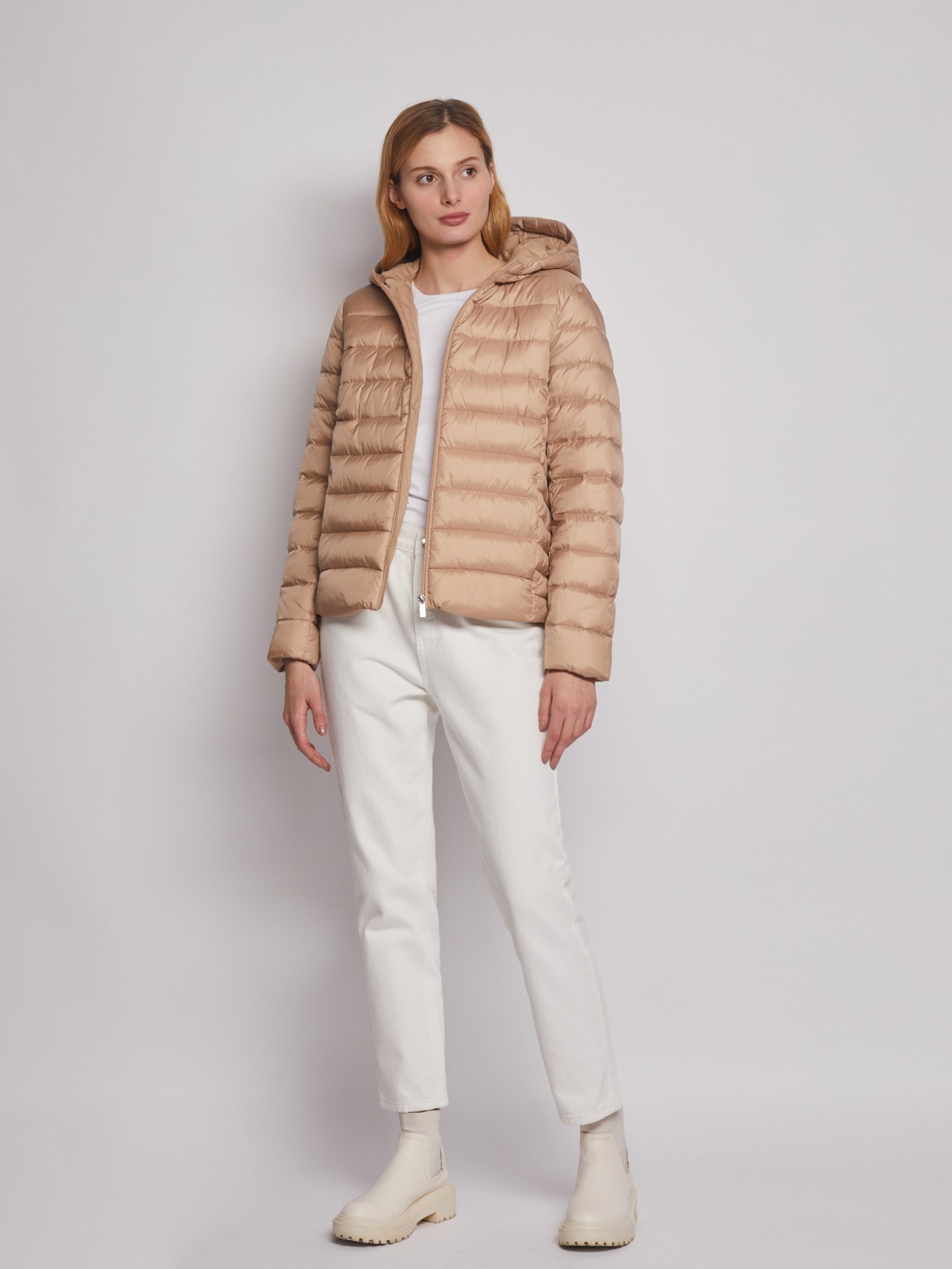 Утеплённая стёганая куртка с капюшоном zolla 023125112274, цвет бежевый, размер S - фото 2
