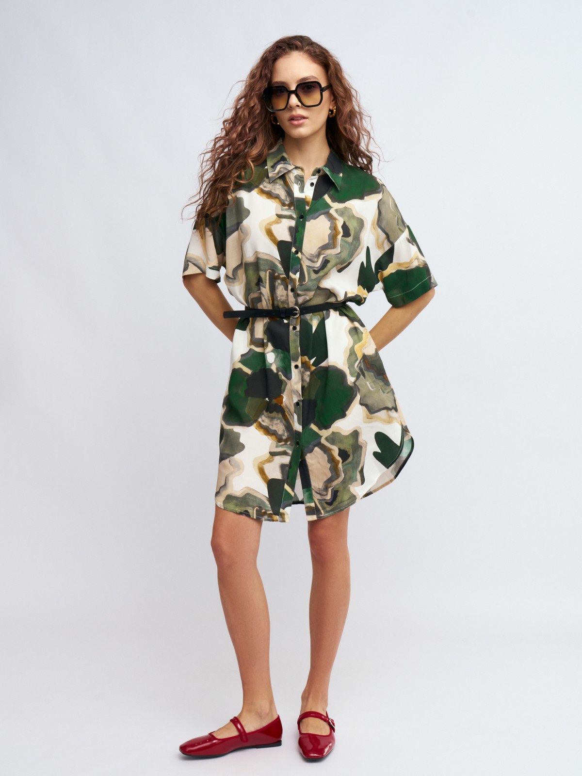 Платье-рубашка мини из вискозы