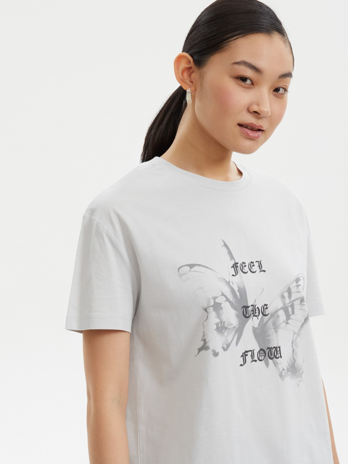 Футболка из хлопка с принтом и надписью