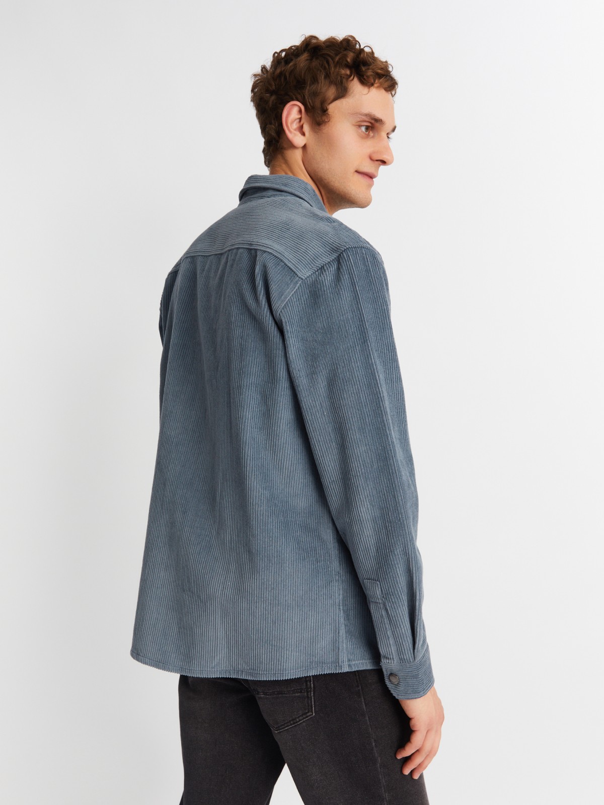 Вельветовая куртка-рубашка из хлопка с длинным рукавом zolla 21342214R041, цвет светло-голубой, размер M - фото 6