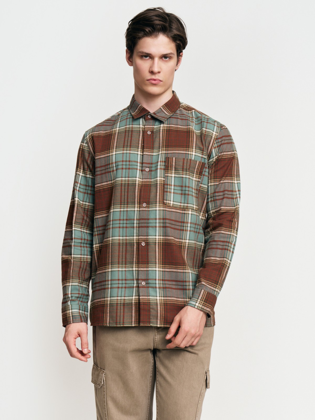 Рубашка из хлопка с длинным рукавом и узором в клетку