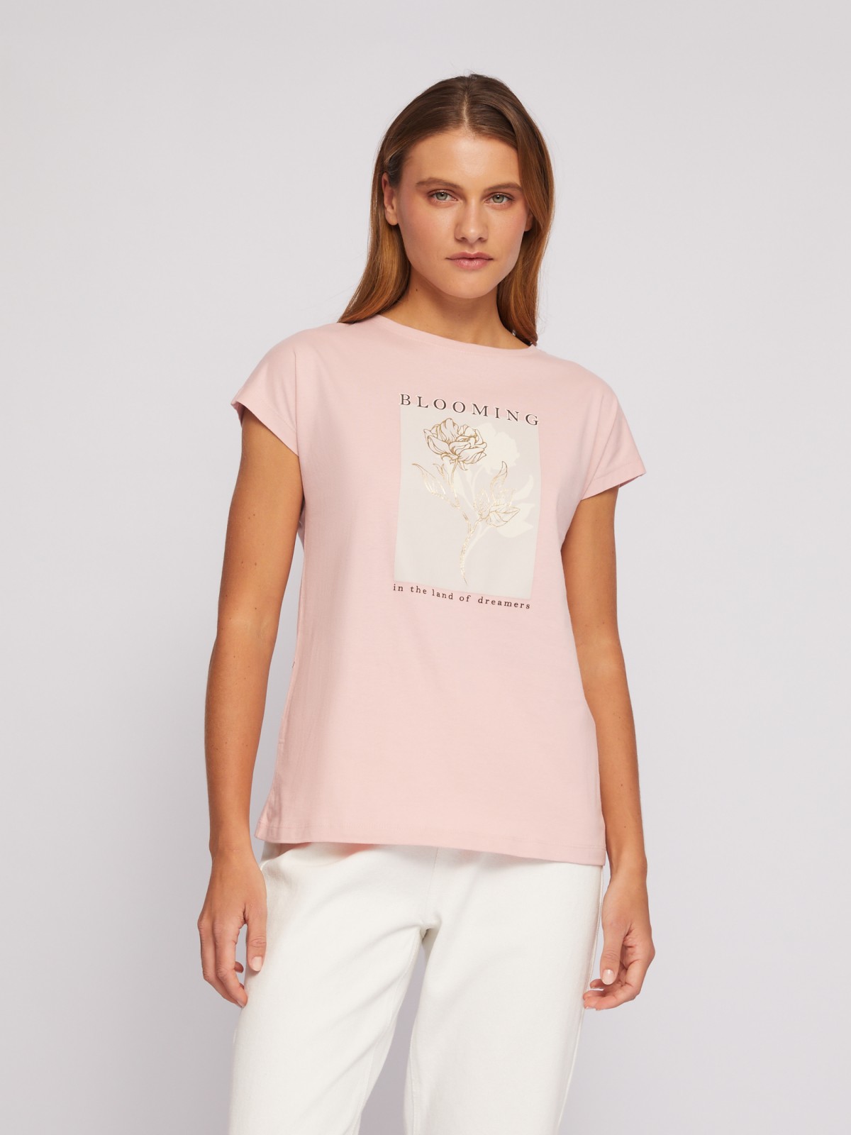 Футболка из хлопка с коротким рукавом и принтом