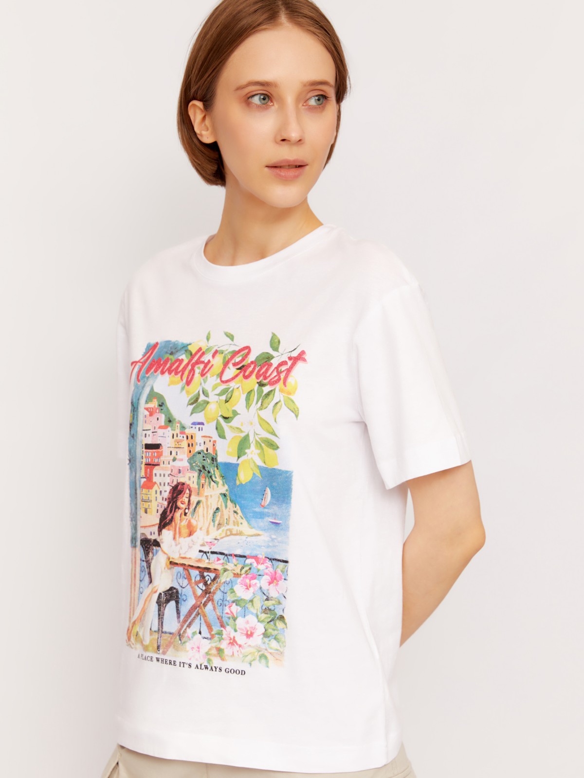 Футболка из хлопка с коротким рукавом и принтом