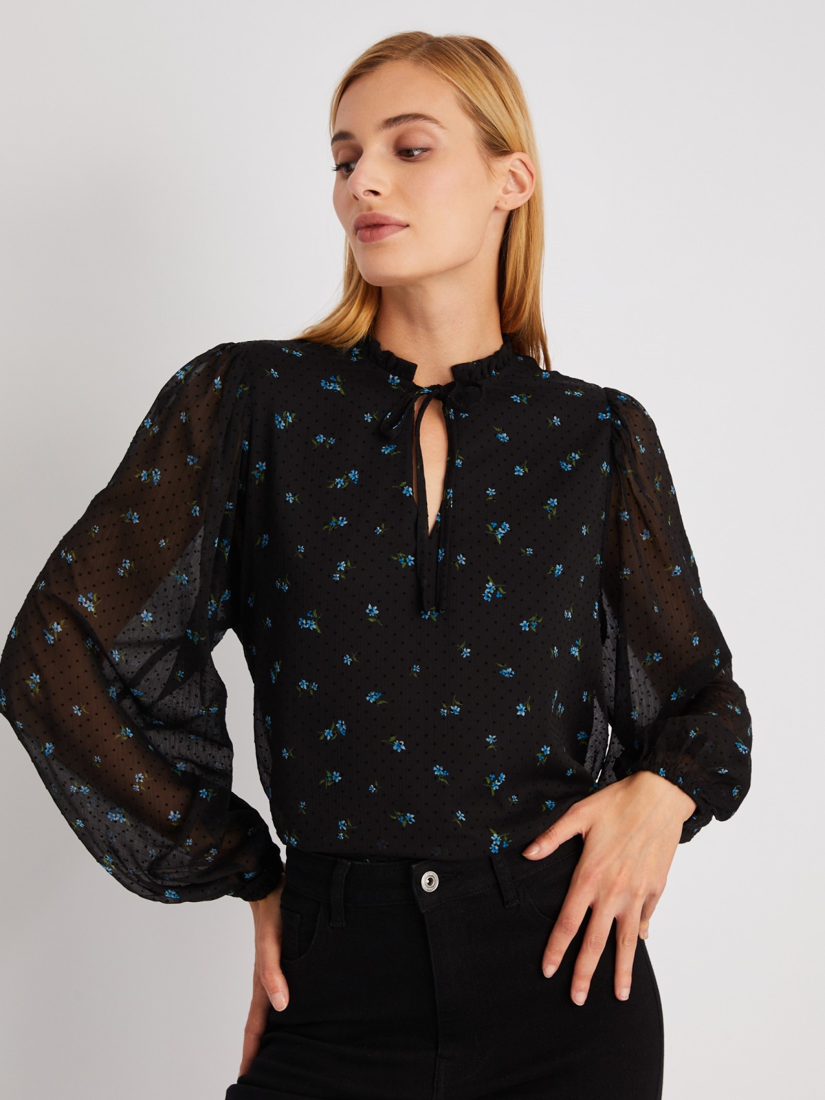 Блузка с завязками и цветочным принтом zolla 024111159183, размер XS