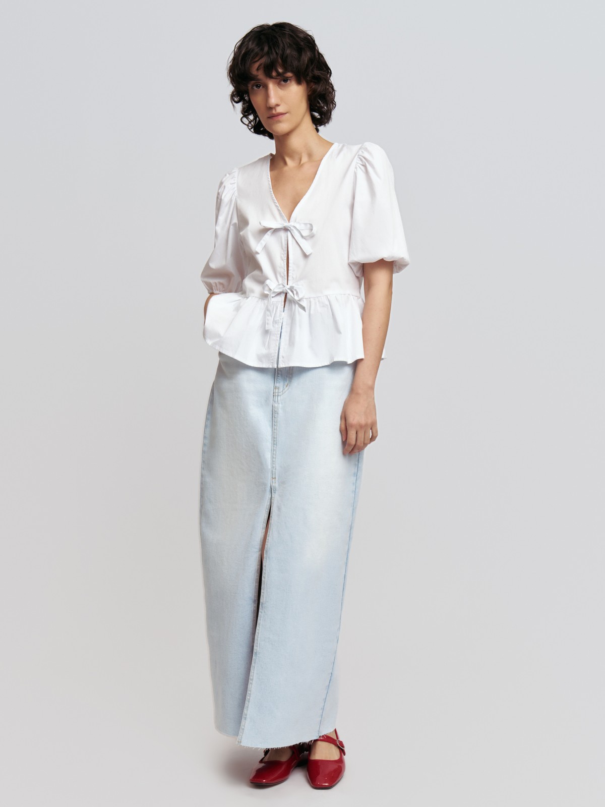 Джинсовая юбка макси из хлопка с разрезом