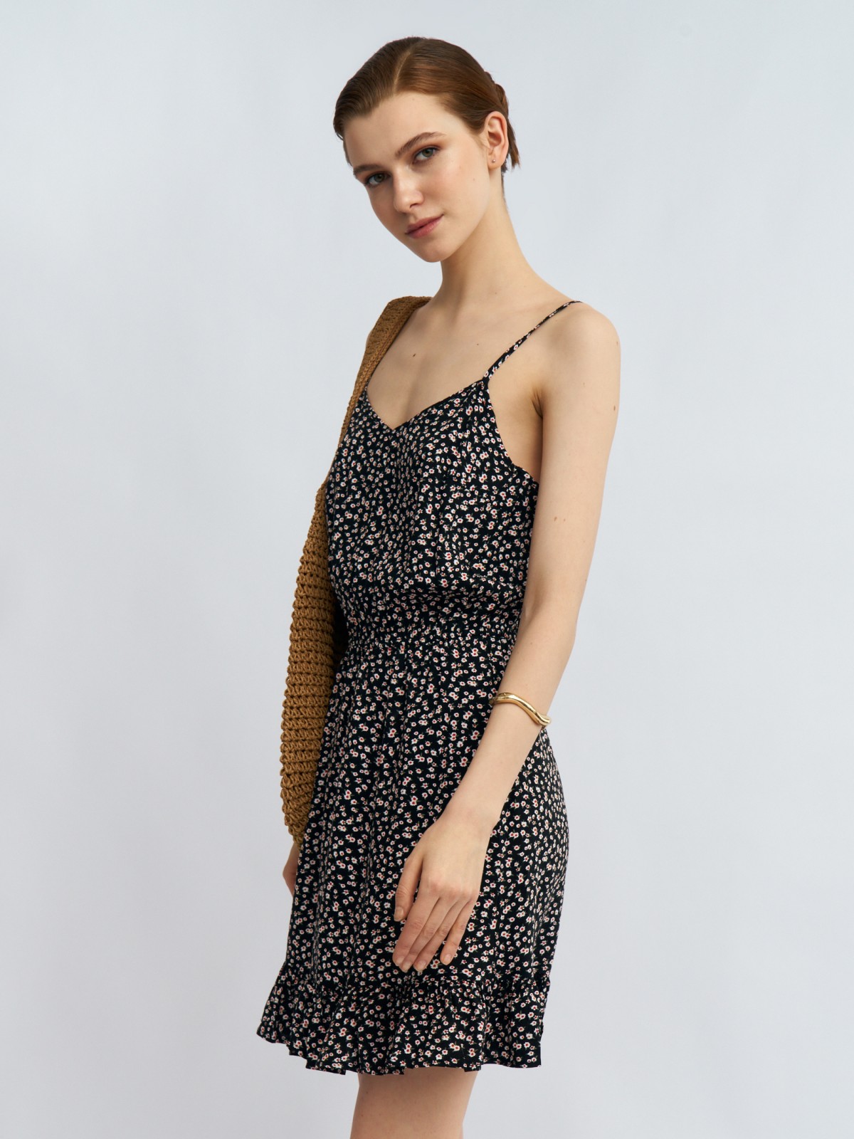 Сарафан мини из вискозы с цветочным принтом