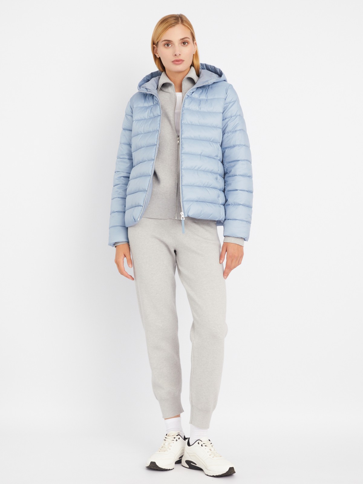 Утеплённая стёганая куртка укороченного фасона с капюшоном zolla 023335112224, цвет голубой, размер S - фото 2