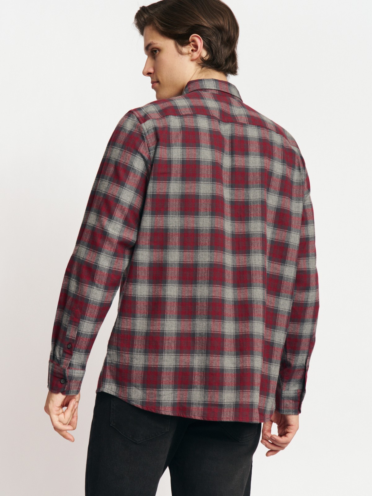 Рубашка из хлопка с длинным рукавом и узором в клетку