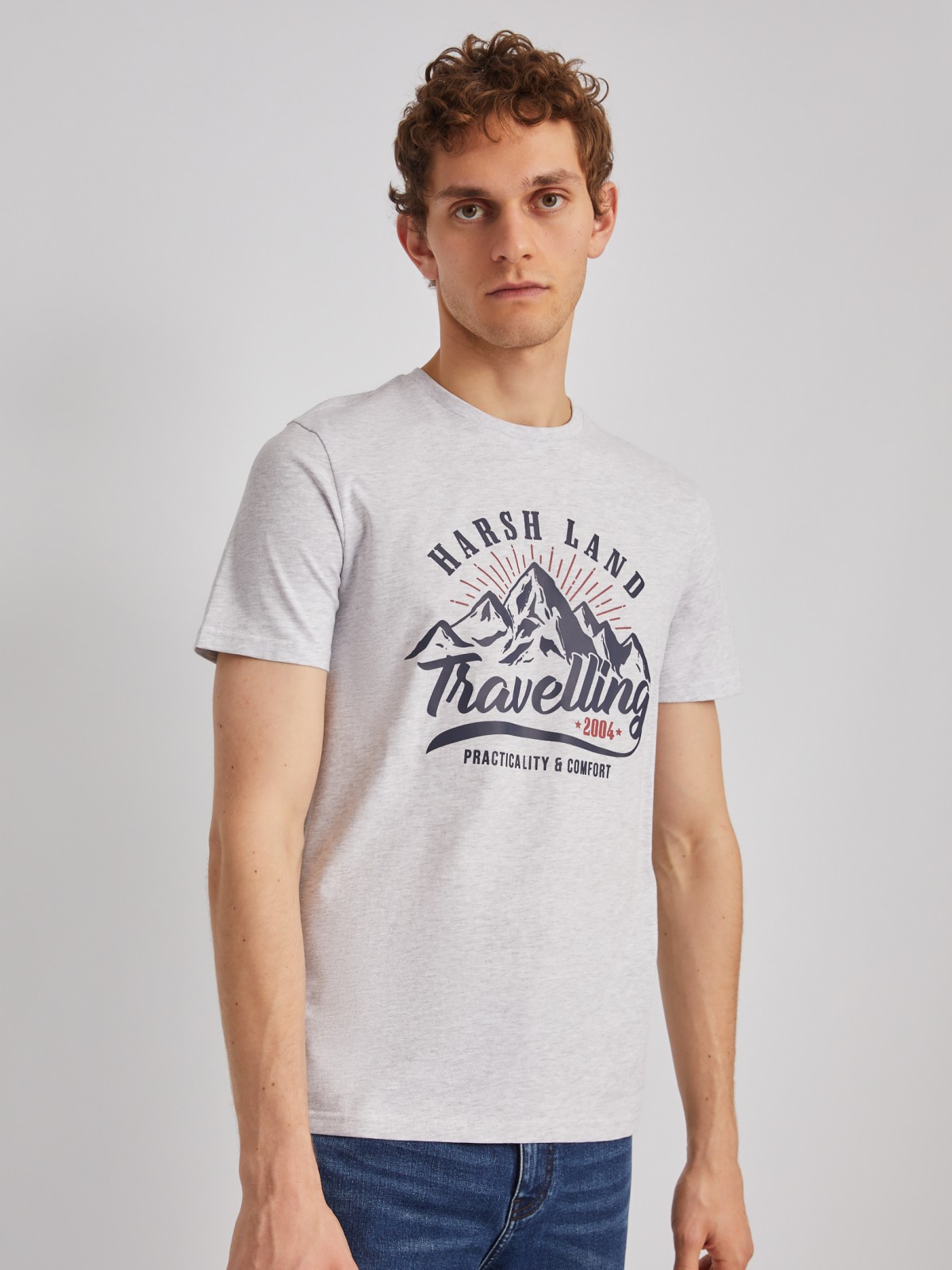 Футболка из хлопка с коротким рукавом и принтом-надписью