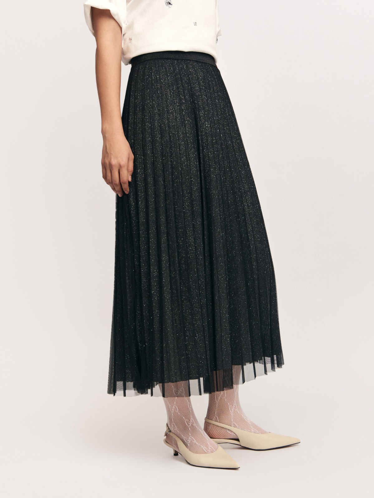 Юбка плиссе из полупрозрачной сетки с блёстками