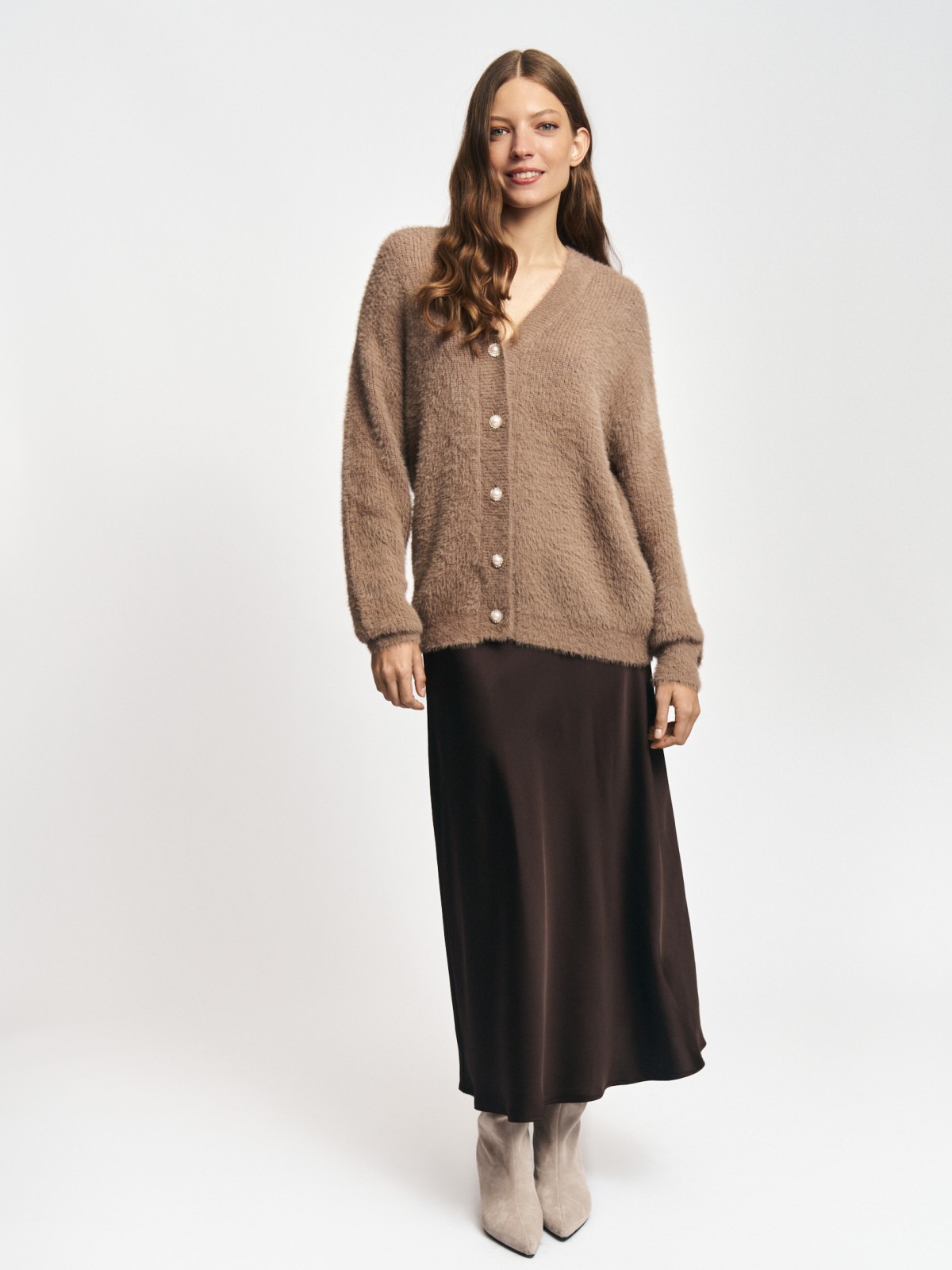 Атласная юбка миди на резинке