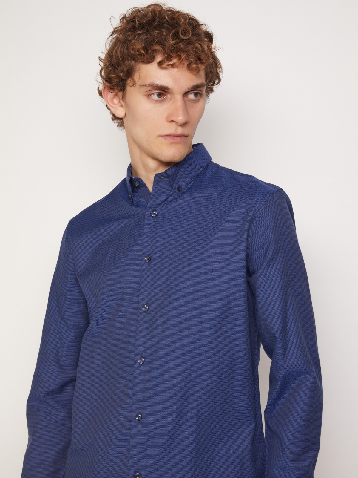 Рубашка приталенного силуэта zolla 011332159043, цвет темно-синий, размер S - фото 4