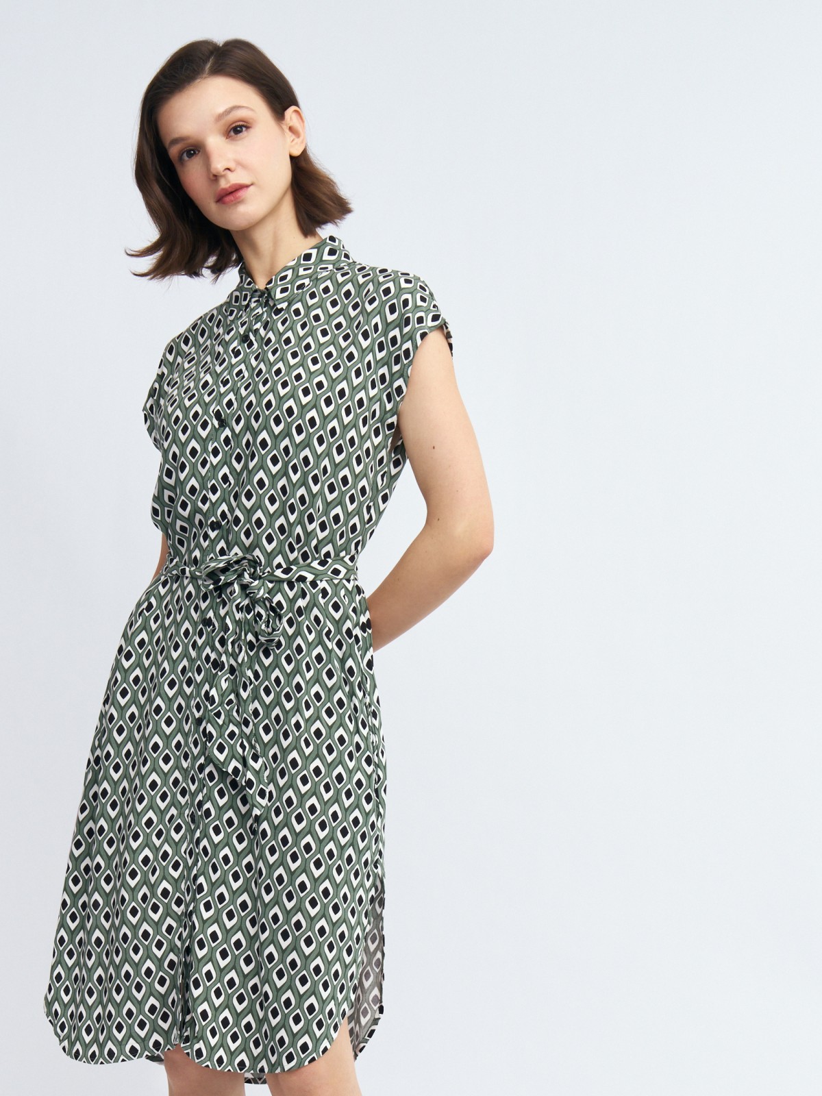 Платье-рубашка из вискозы с поясом