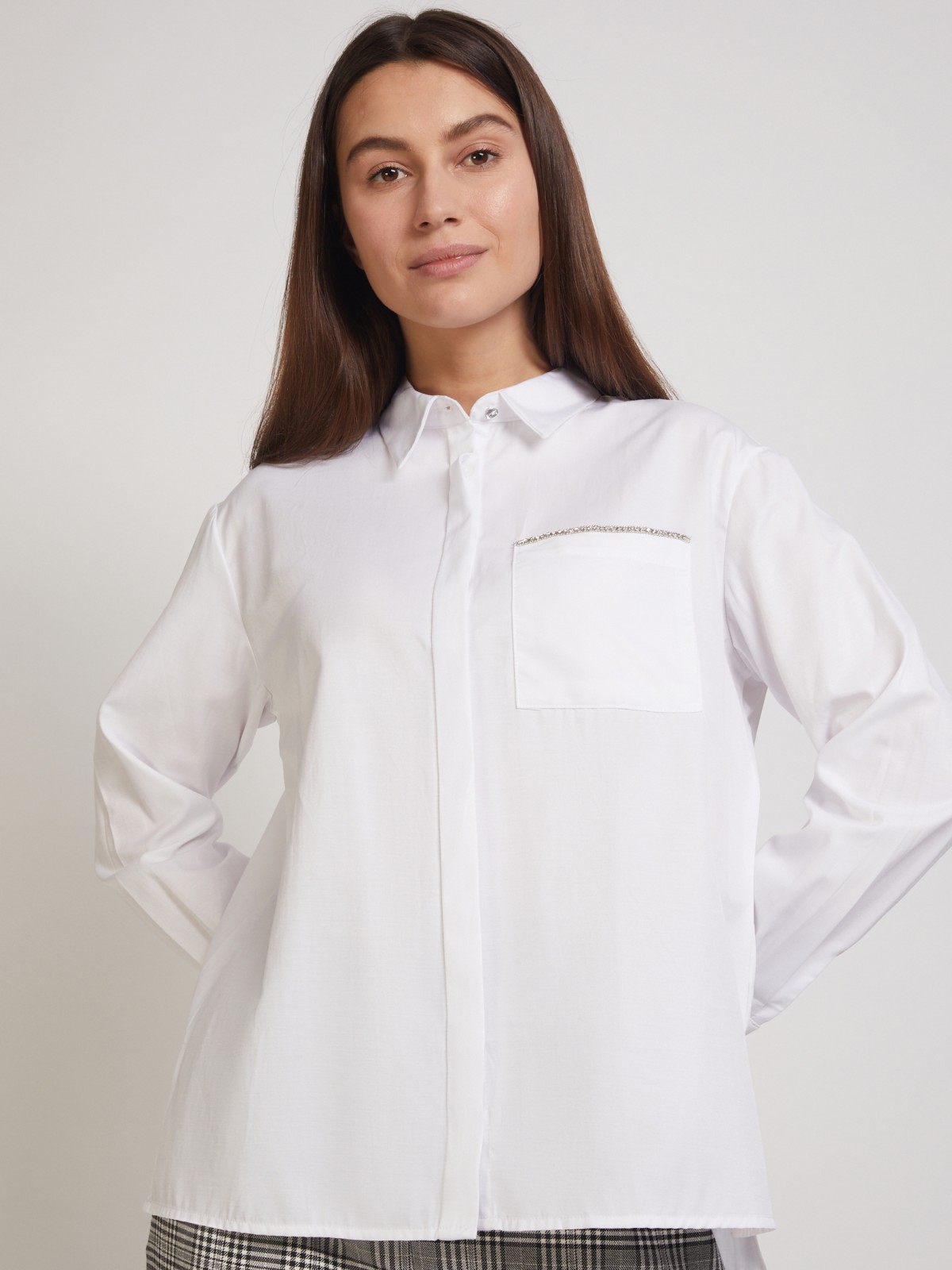 Белая рубашка с декором zolla 02032117Y243, цвет белый, размер XXS - фото 4