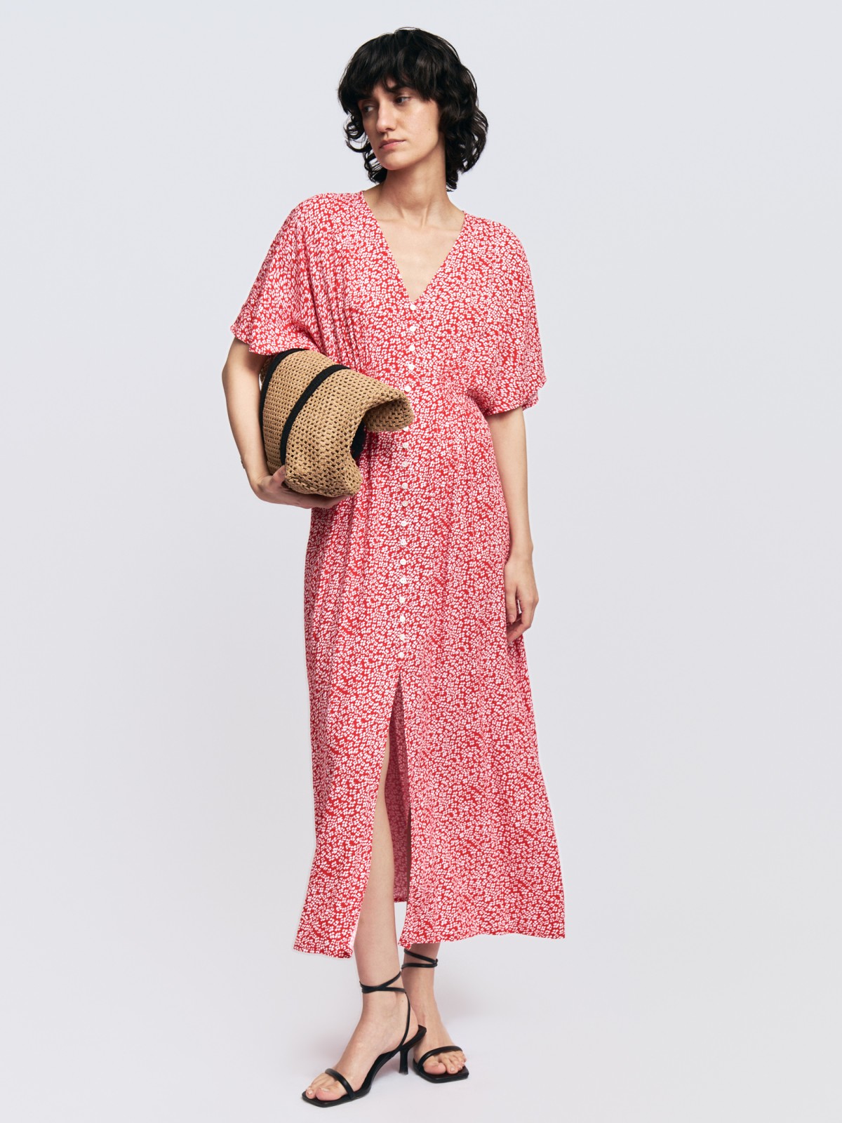 Платье из вискозы с цветочным принтом и драпировкой