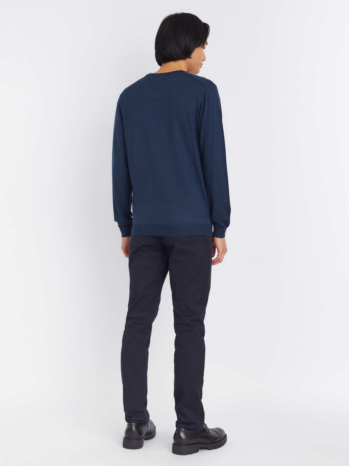 Шерстяной трикотажный пуловер с треугольным вырезом и длинным рукавом zolla 013346163042, цвет синий, размер M - фото 6