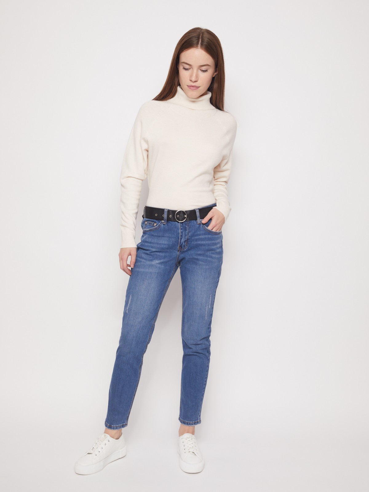 Джинсы силуэта Boyfriend с ремнем