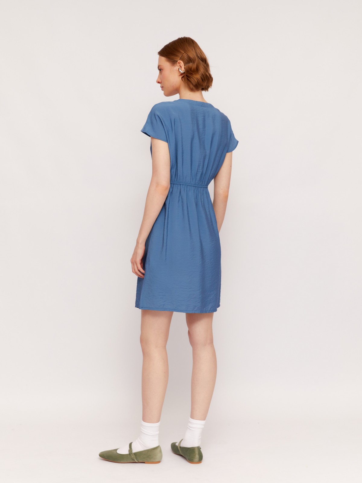 Платье мини на резинке с коротким рукавом zolla 02424820L733, цвет голубой, размер L - фото 6