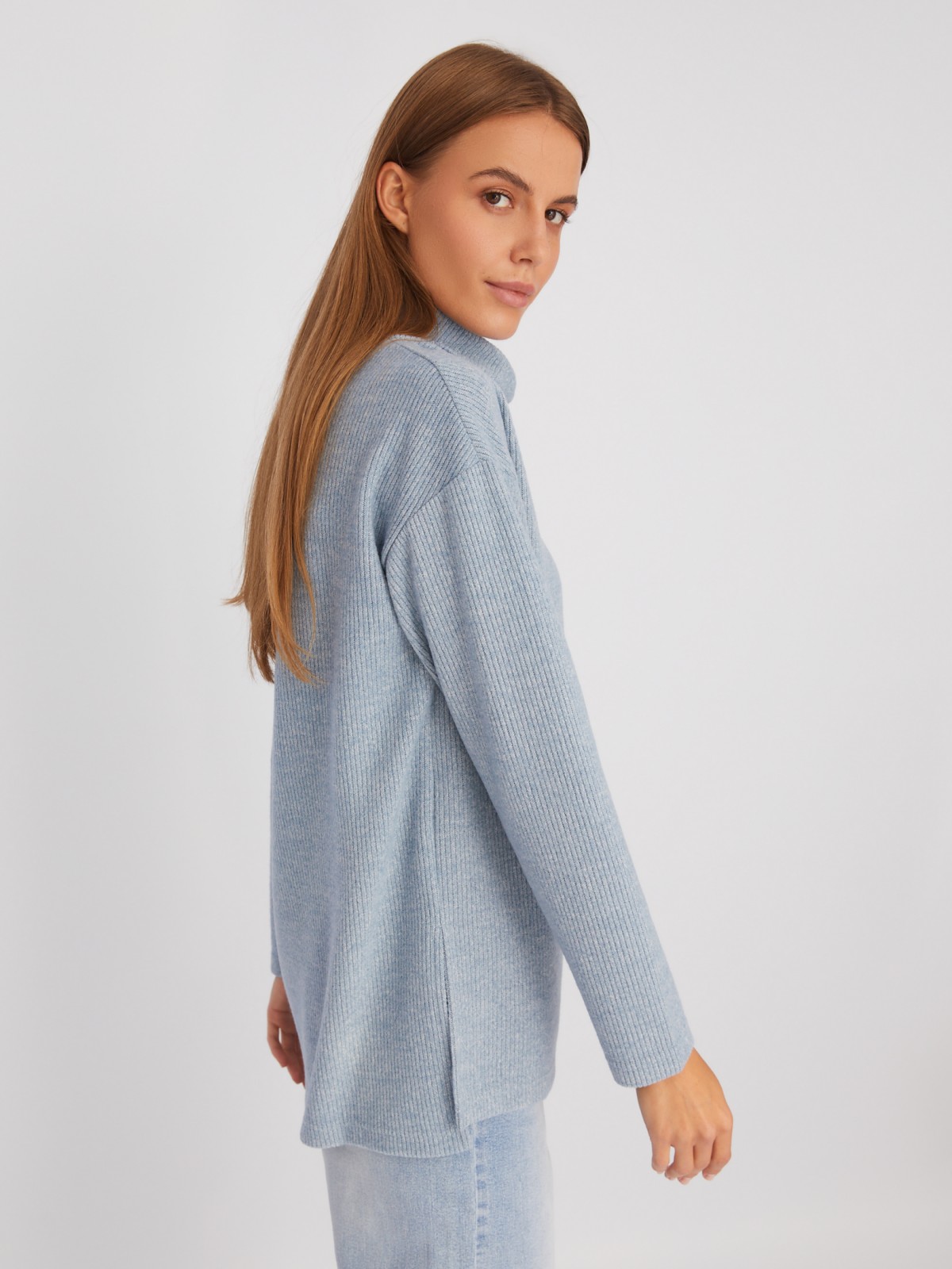 Вязаный свитер прямого силуэта с воротником-хомутом zolla 223433159053, цвет голубой, размер XS - фото 3