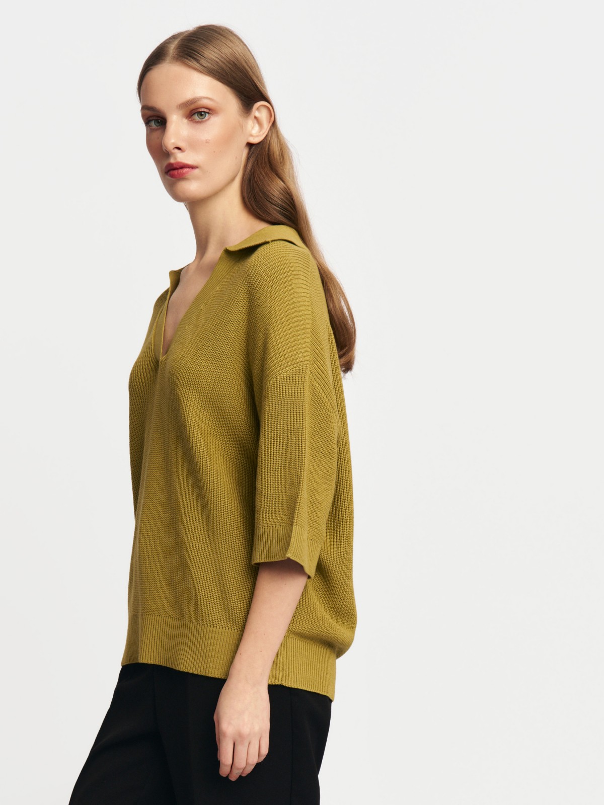 Трикотажный джемпер поло с коротким рукавом