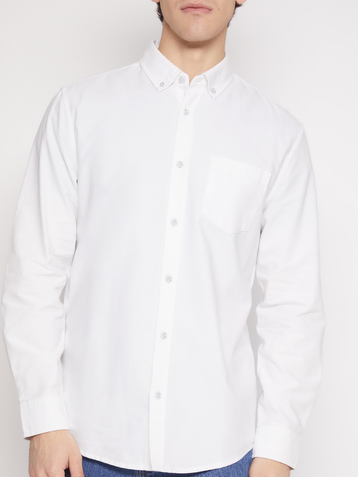 Хлопковая рубашка с длинным рукавом zolla 012122191013, цвет белый, размер M - фото 5