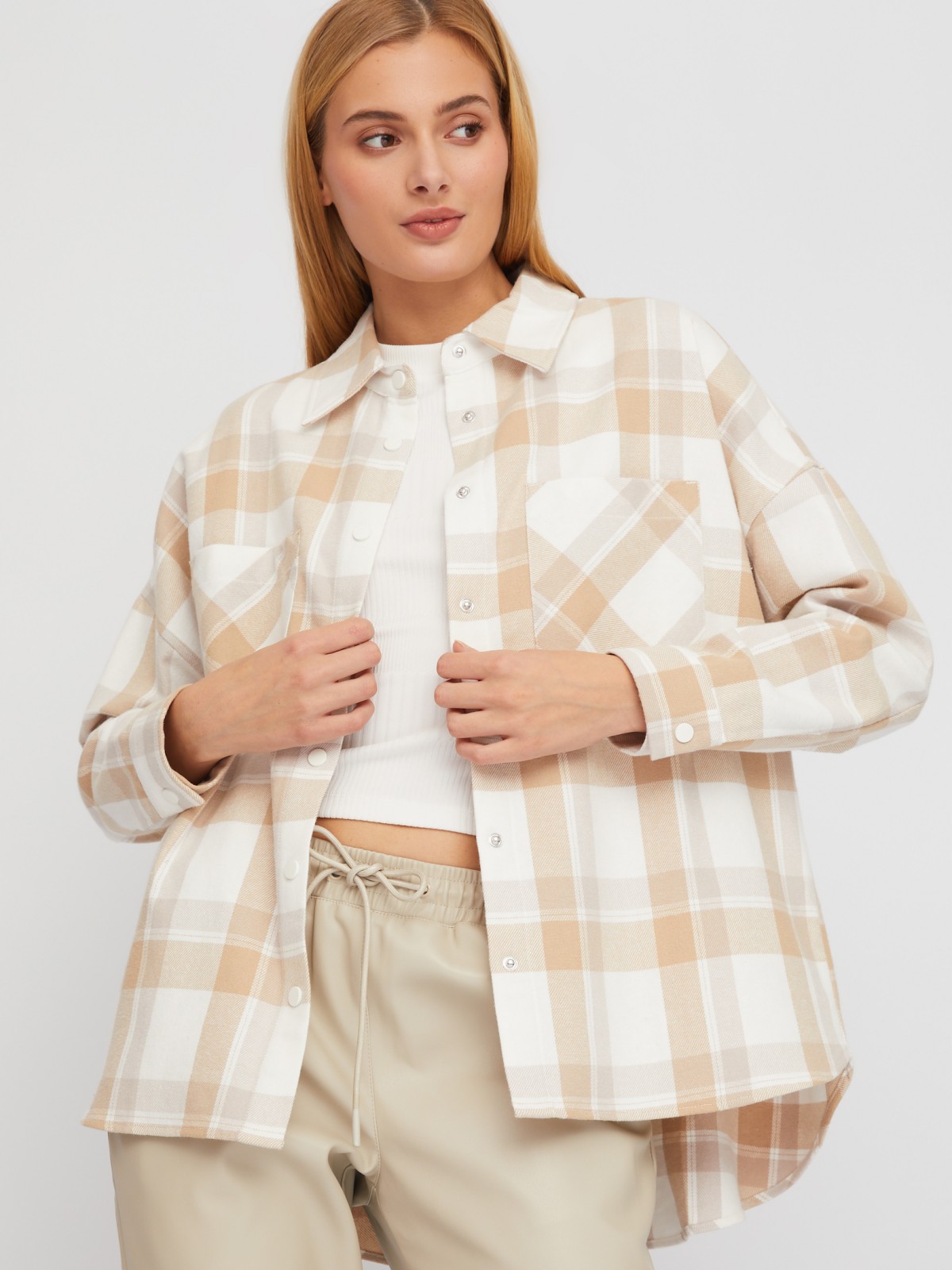 Верхняя рубашка оверсайз из фланели с узором в клетку