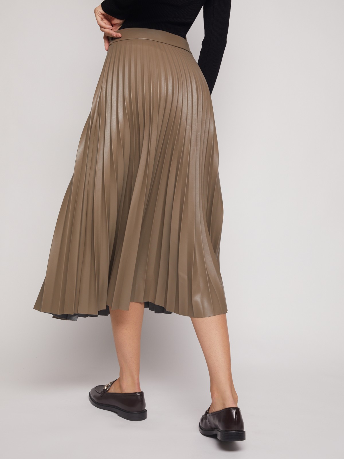 Плиссированная юбка из экокожи zolla 02134781Z021, цвет коричневый, размер XS - фото 5