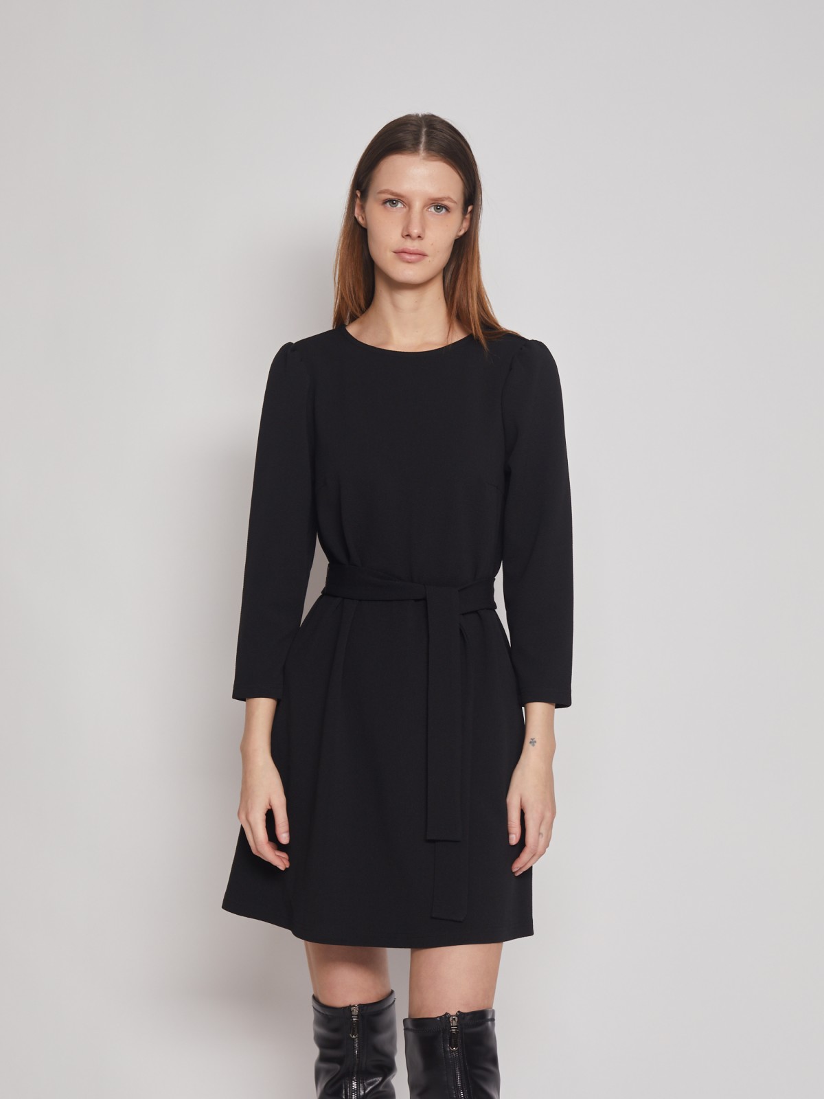 Платье длины мини с поясом zolla 22312819F221, цвет черный, размер XS - фото 1