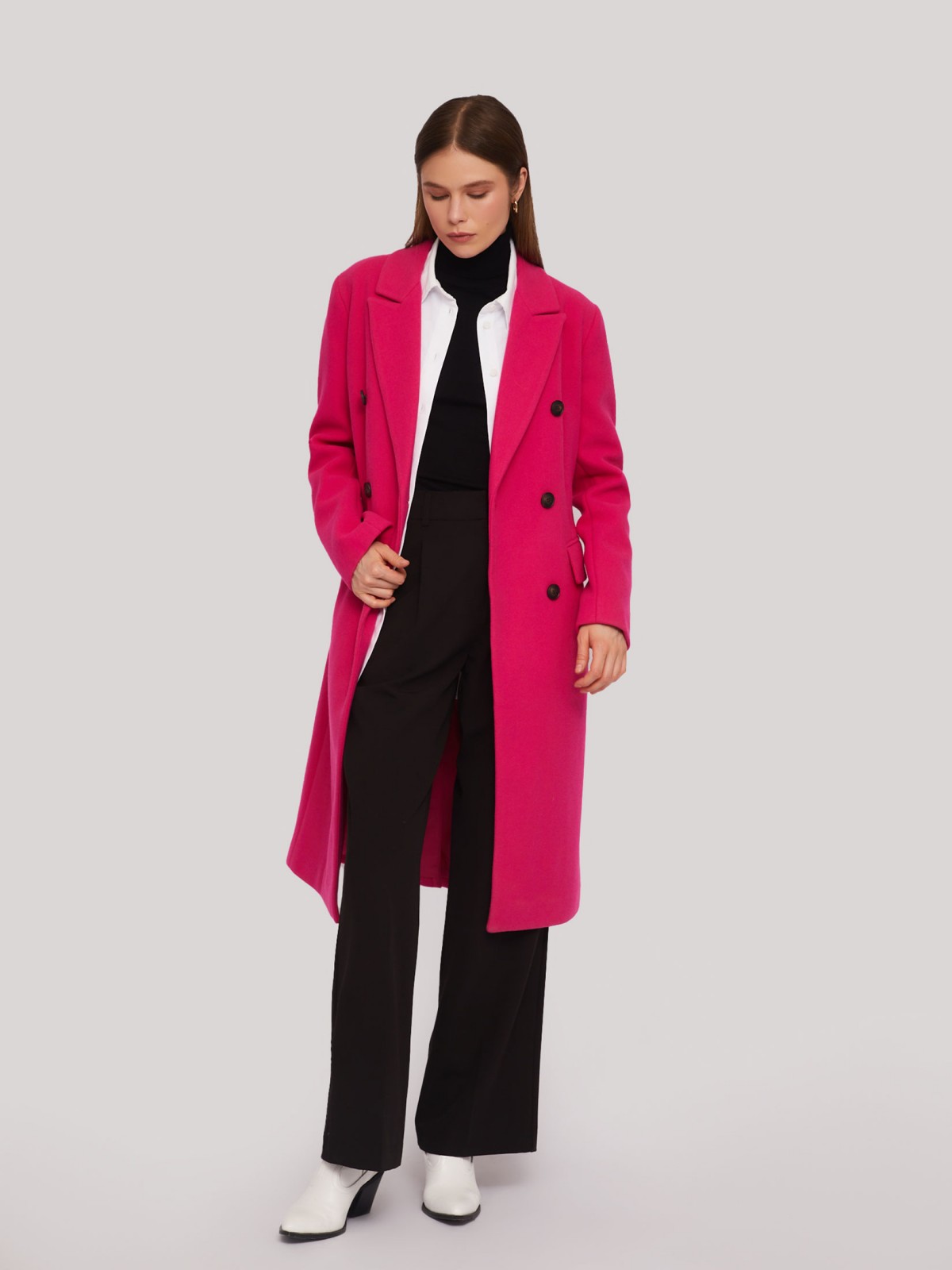 Тёплое пальто полуприлегающего фасона с отложным воротником zolla 024125857164, цвет фуксия, размер XS - фото 2