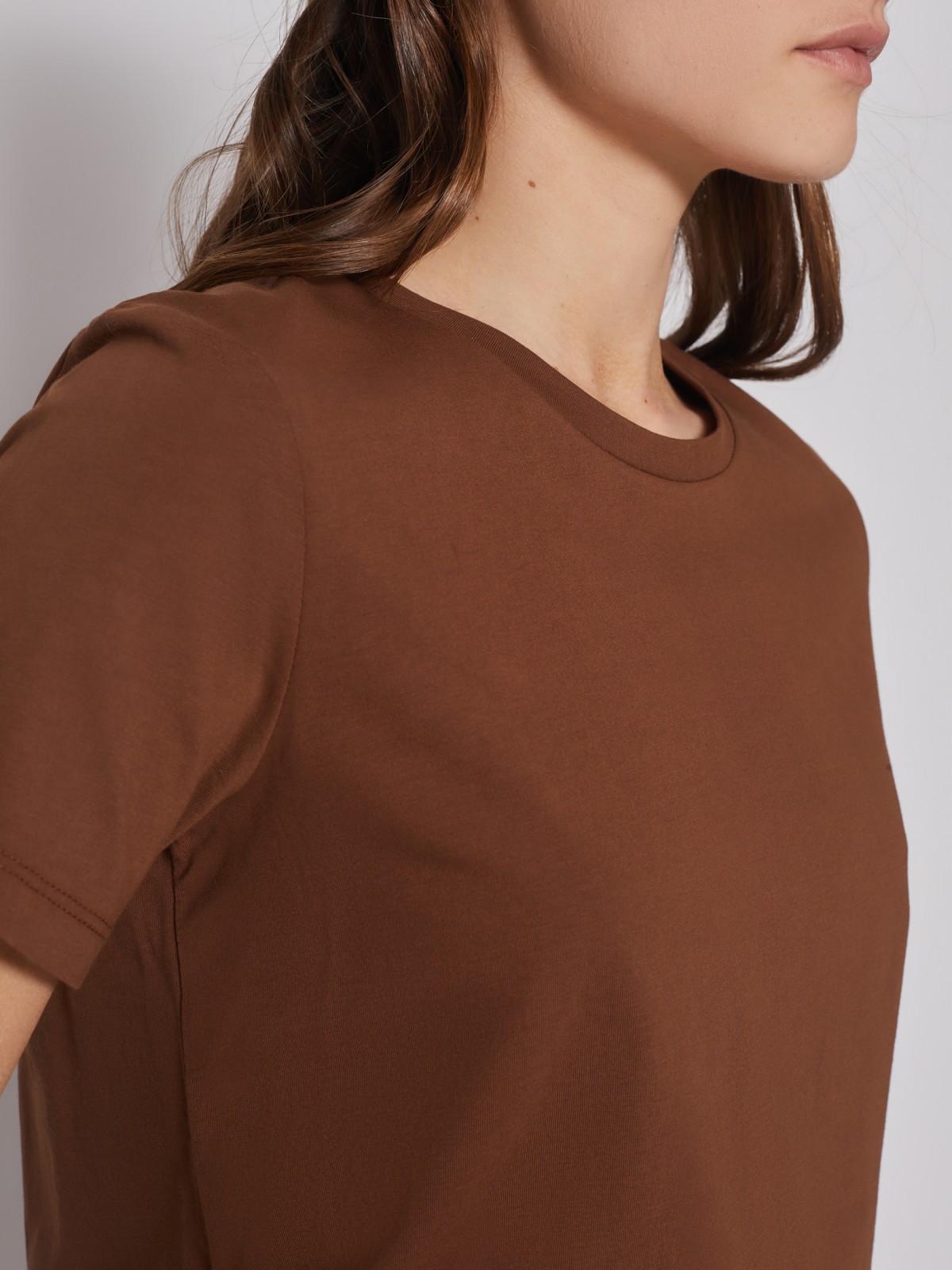 Однотонная футболка с коротким рукавом zolla 22231321Y072, цвет коричневый, размер XS - фото 5