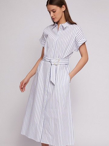 Платье-рубашка из хлопка с коротким рукавом и узором в полоску