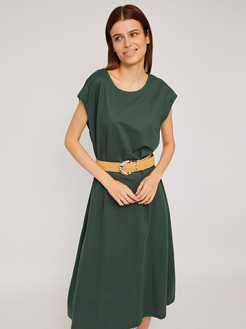 Трикотажное платье-футболка миди с плетёным ремнём