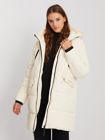 Тёплая длинная куртка-пальто на молнии с капюшоном